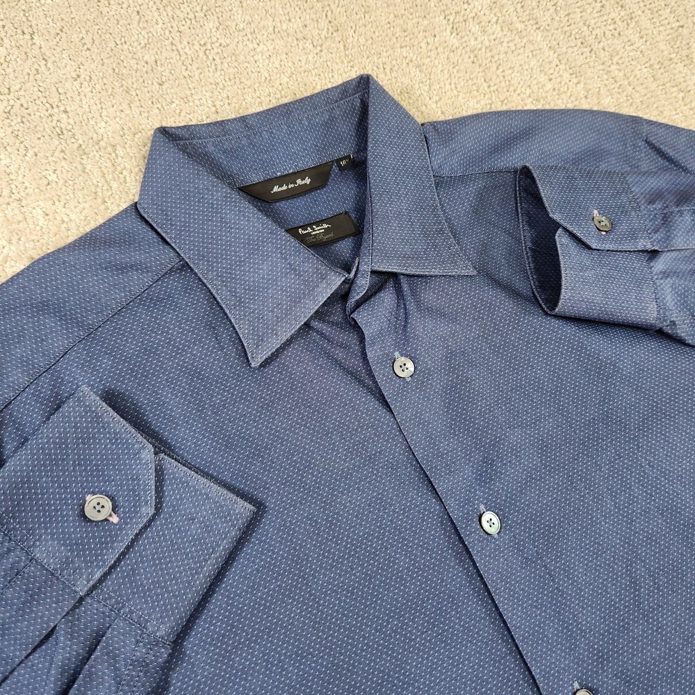 Paul Smith Shirt Men 16.5 42 (L) Blue Birdseye Dot Button Up ITALY Made Wealth